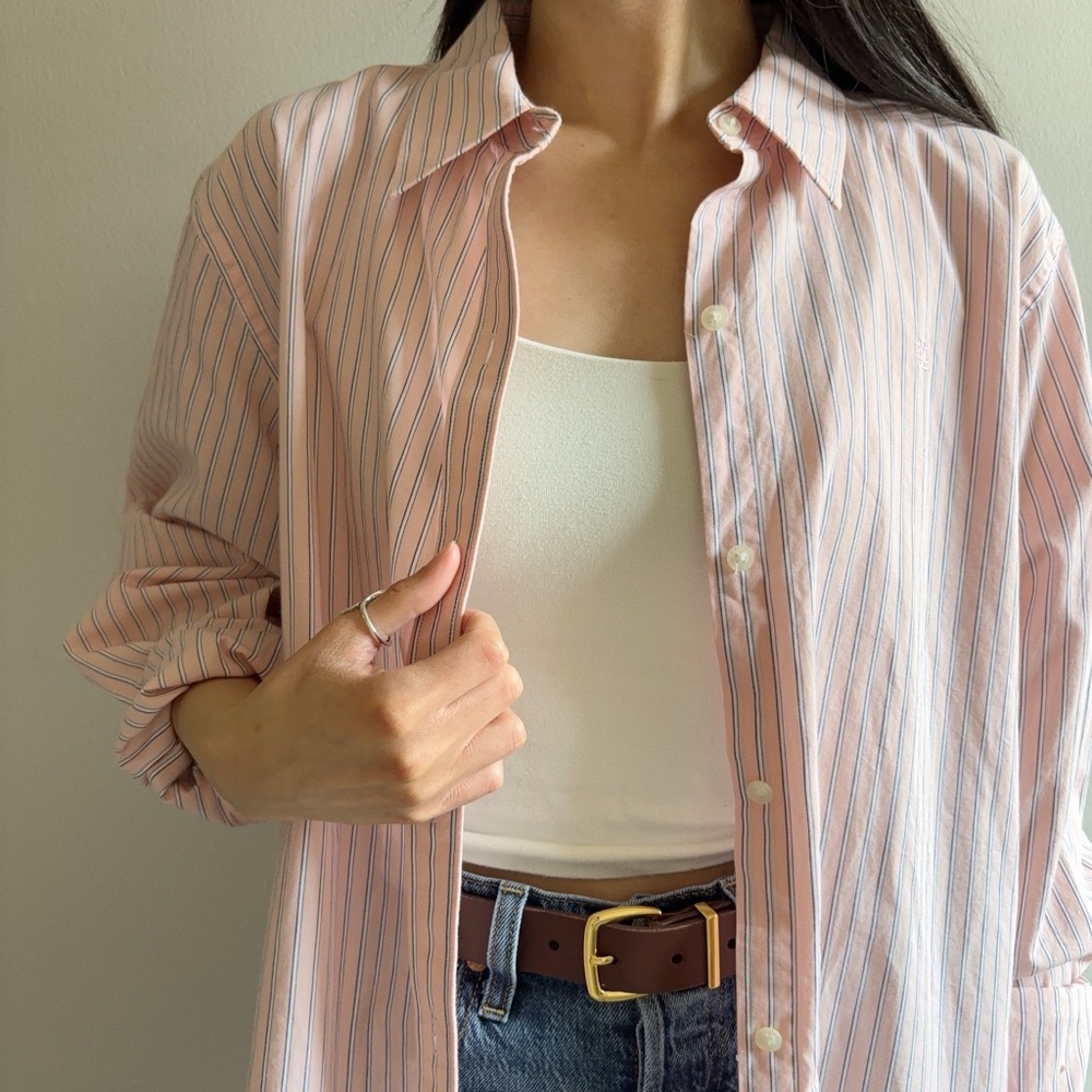 Lauren Ralph Lauren Pink Pin Striped Button Up Shirt Size XL